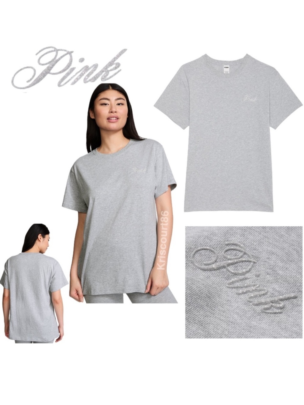 VSPINK Glittery Sparkle Silver Grey Bling Tee NEW WITH TAGS
